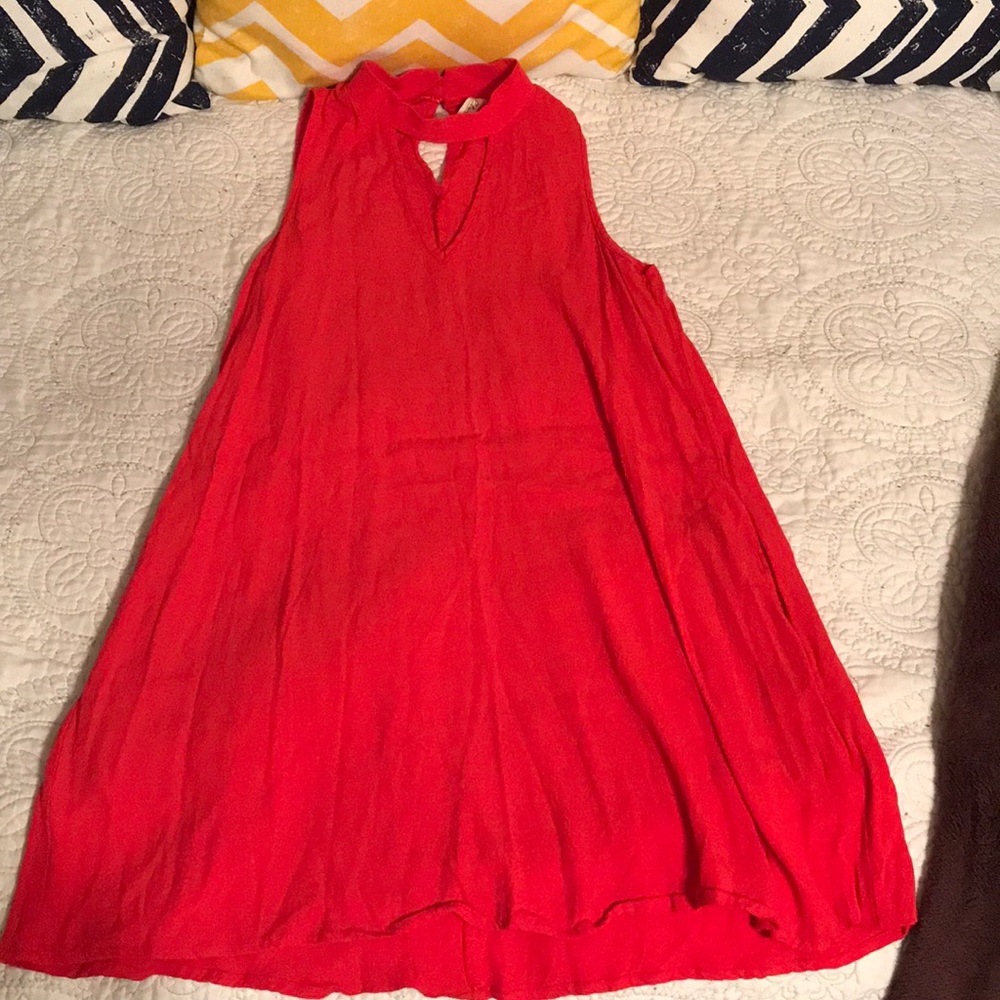 Red tunic or short dress with pockets